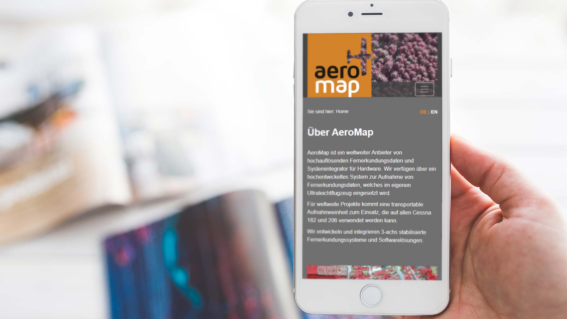 aeromap-Website auf einem Smartphone