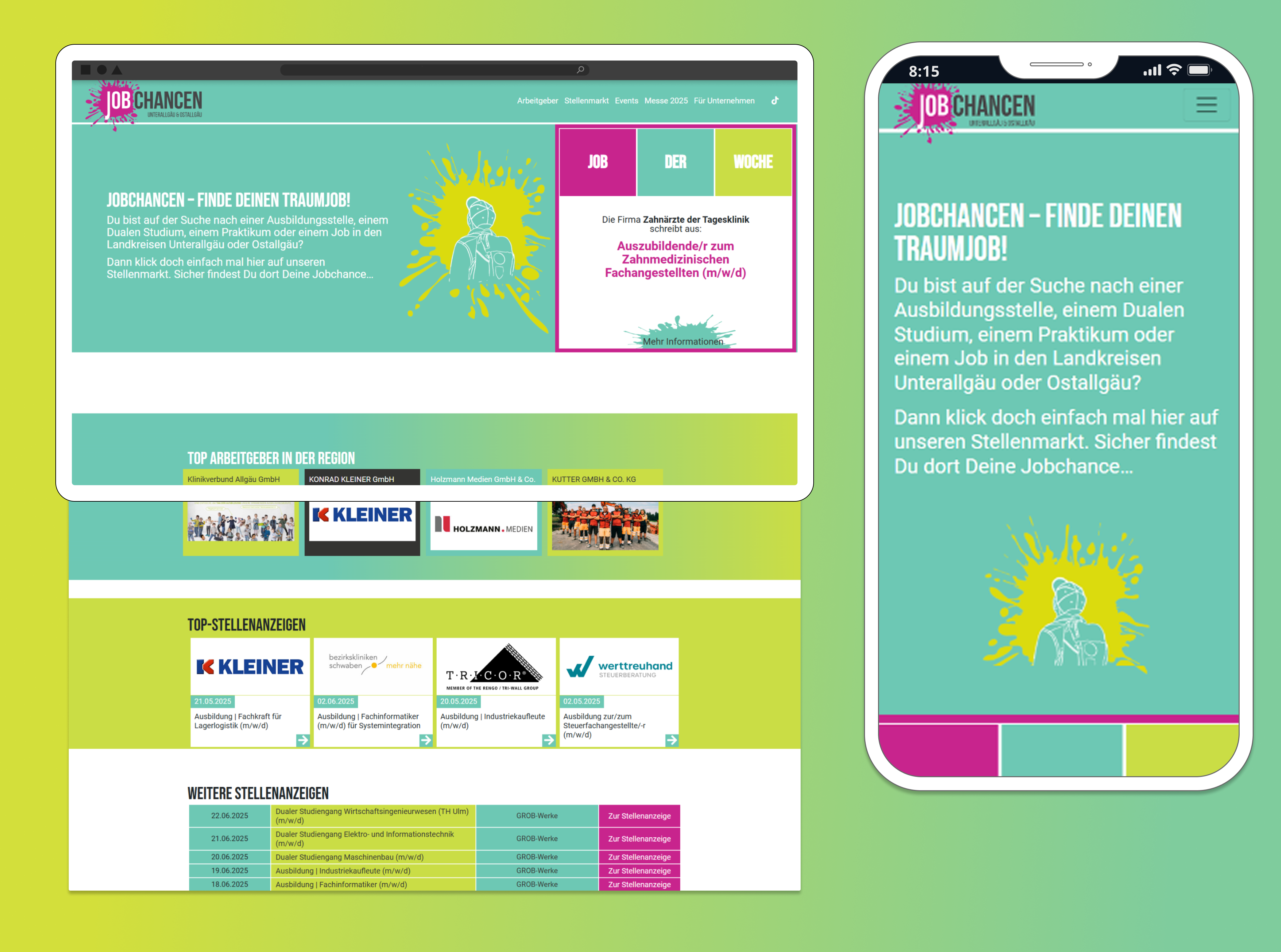 Mockup der Webseite